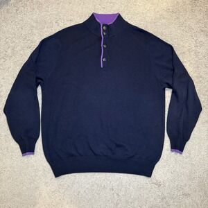 Peter Millar Medium Silk Blend Navy/Purple 4 Button Mock Neck Pullover Sweater